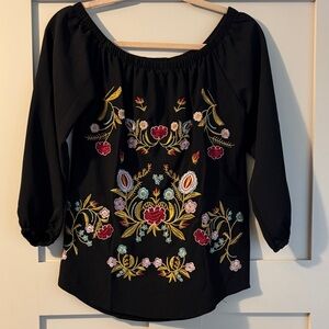 Embroidered Black Women's Top